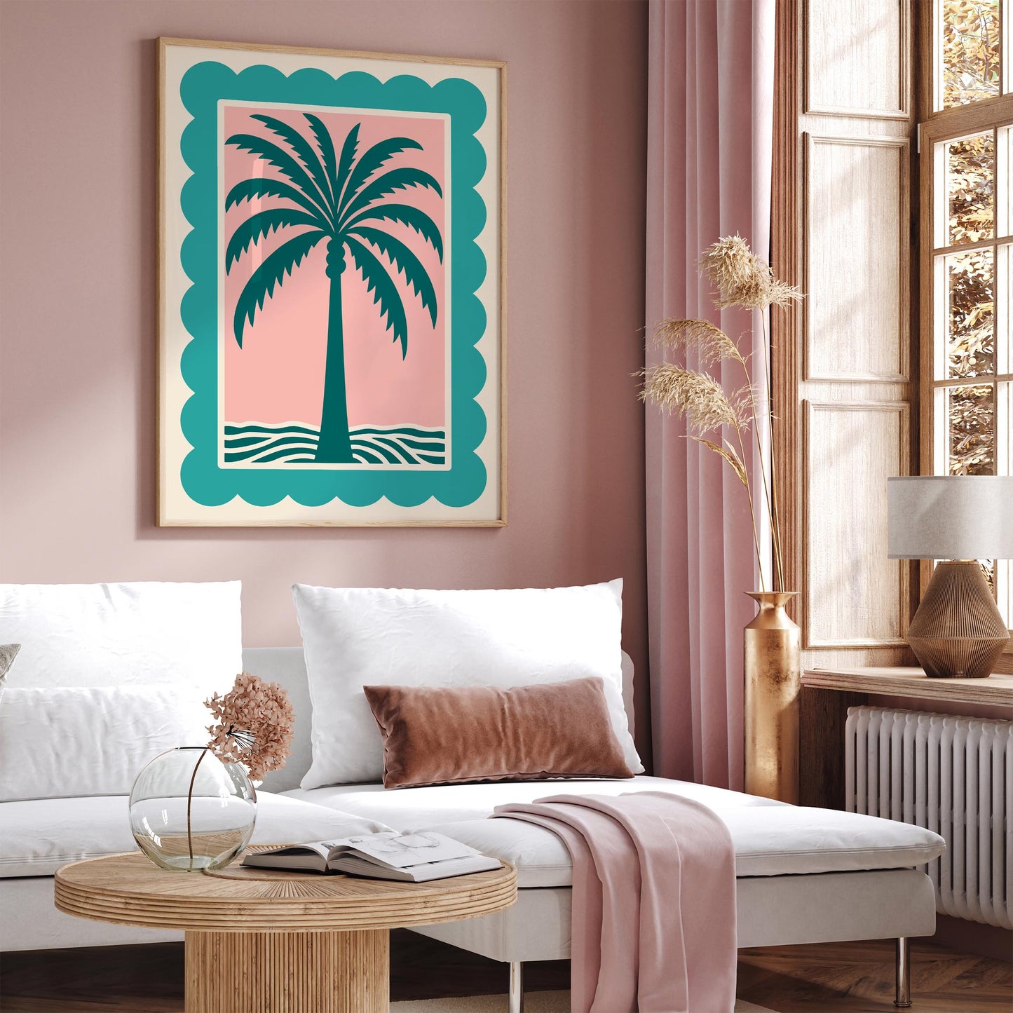 Palm Tree Pink Teal Poster - Retro Tropical Beach Wall Art