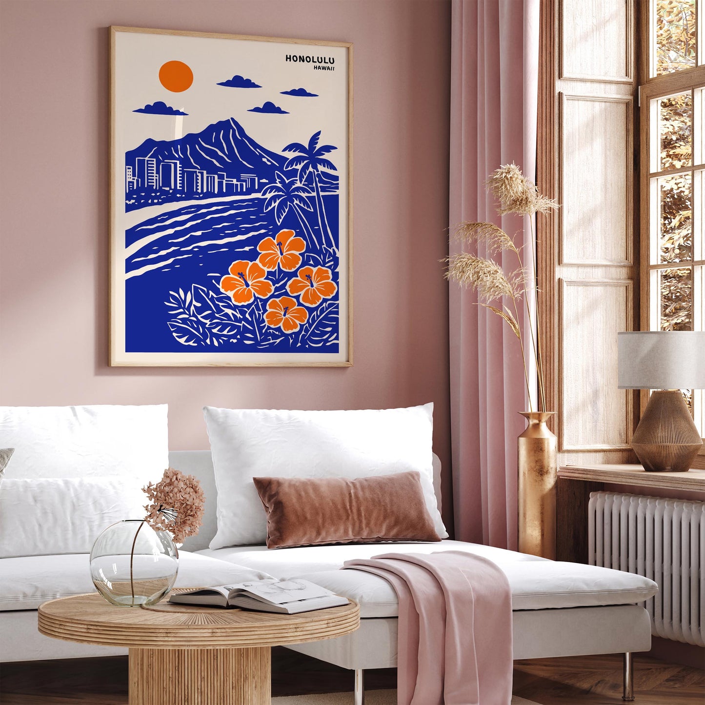 Honolulu. Hawaii Blue Travel Poster Print