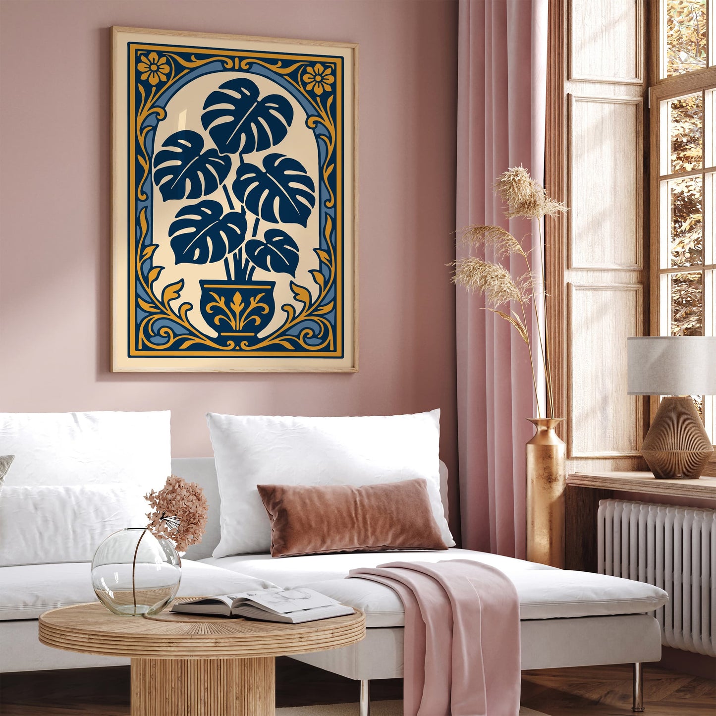 Blue Monstera Plant Art Print - Rococo Revival Style