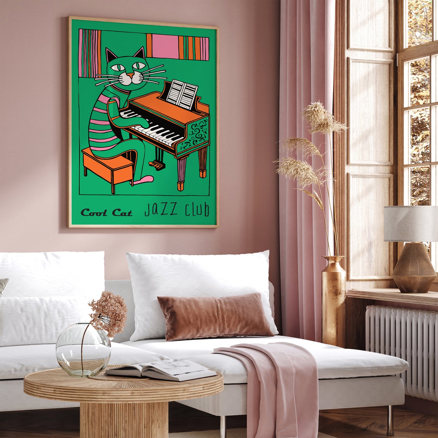 Cool Cat Jazz Club Green Music Poster