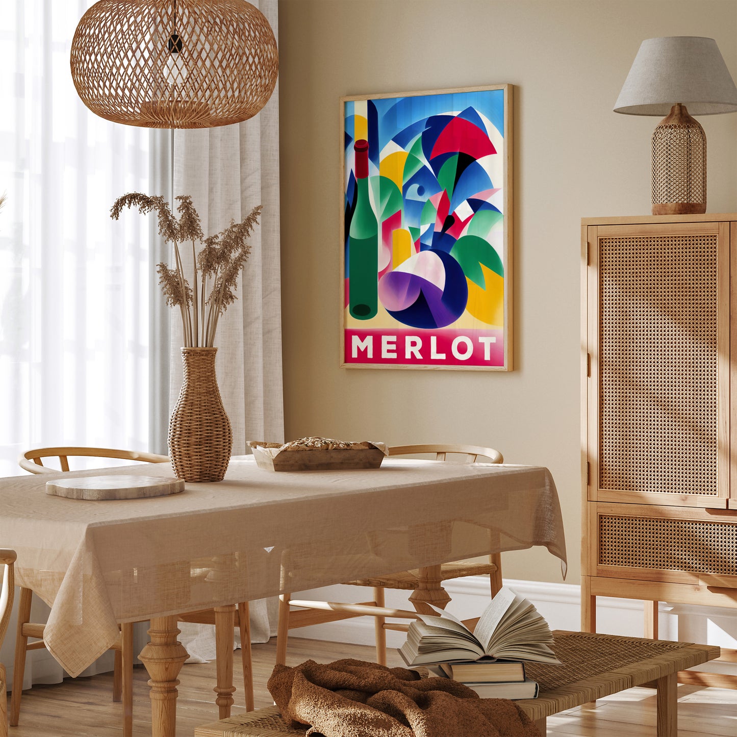 Merlot - Colorful Retro Wine Psoter