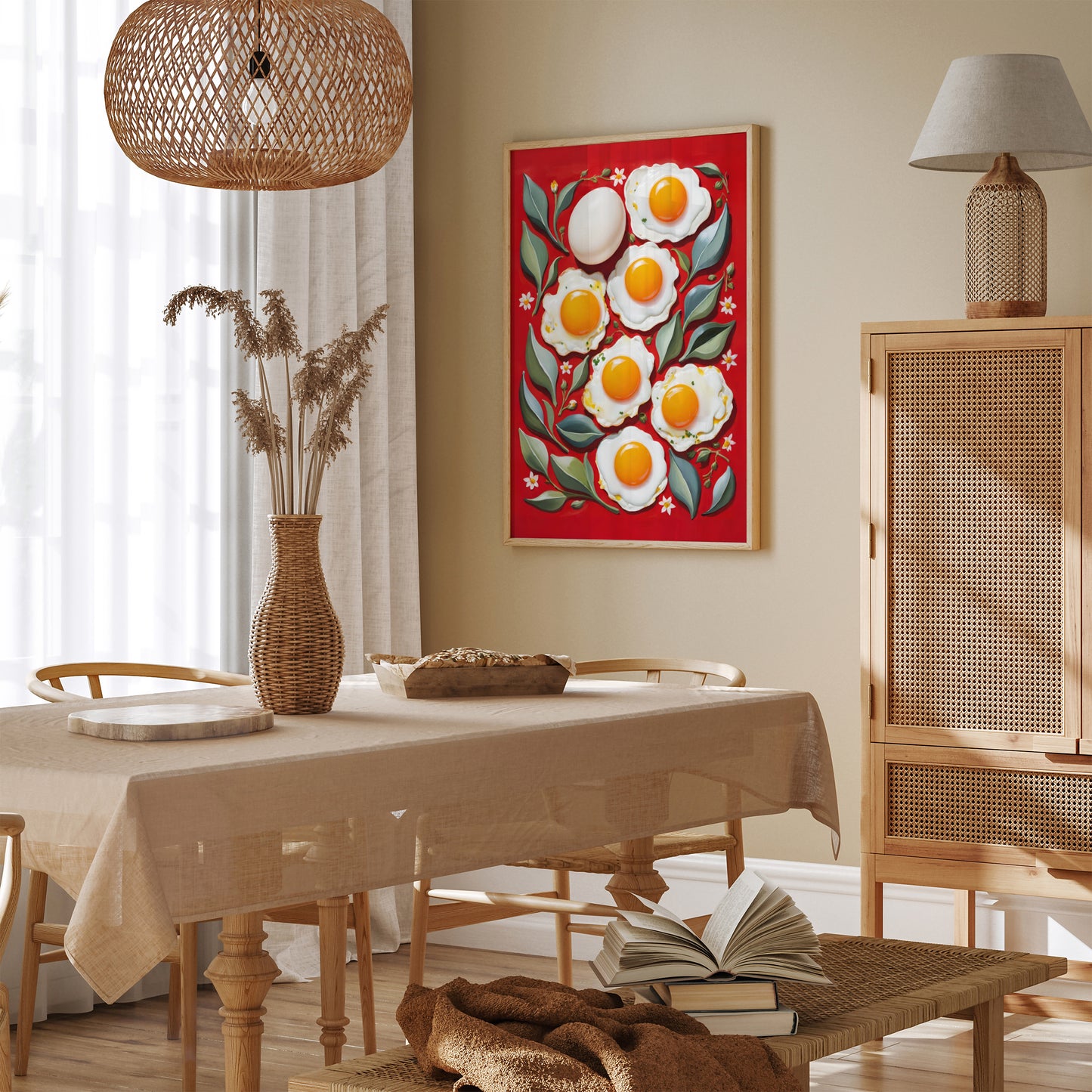 Eggs Painting Art Red Kitchen Wall Decor