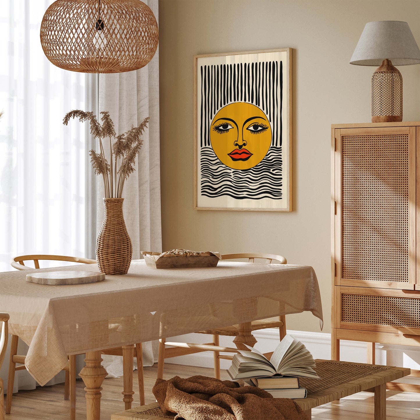 Boho Sun with Big Red Lips Wall Art