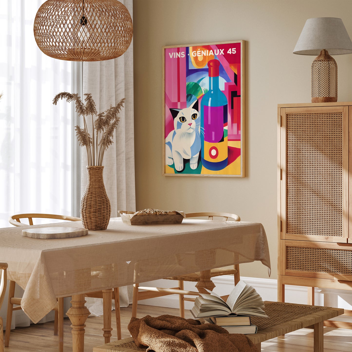 Colorful Retro Wine Cat Poster