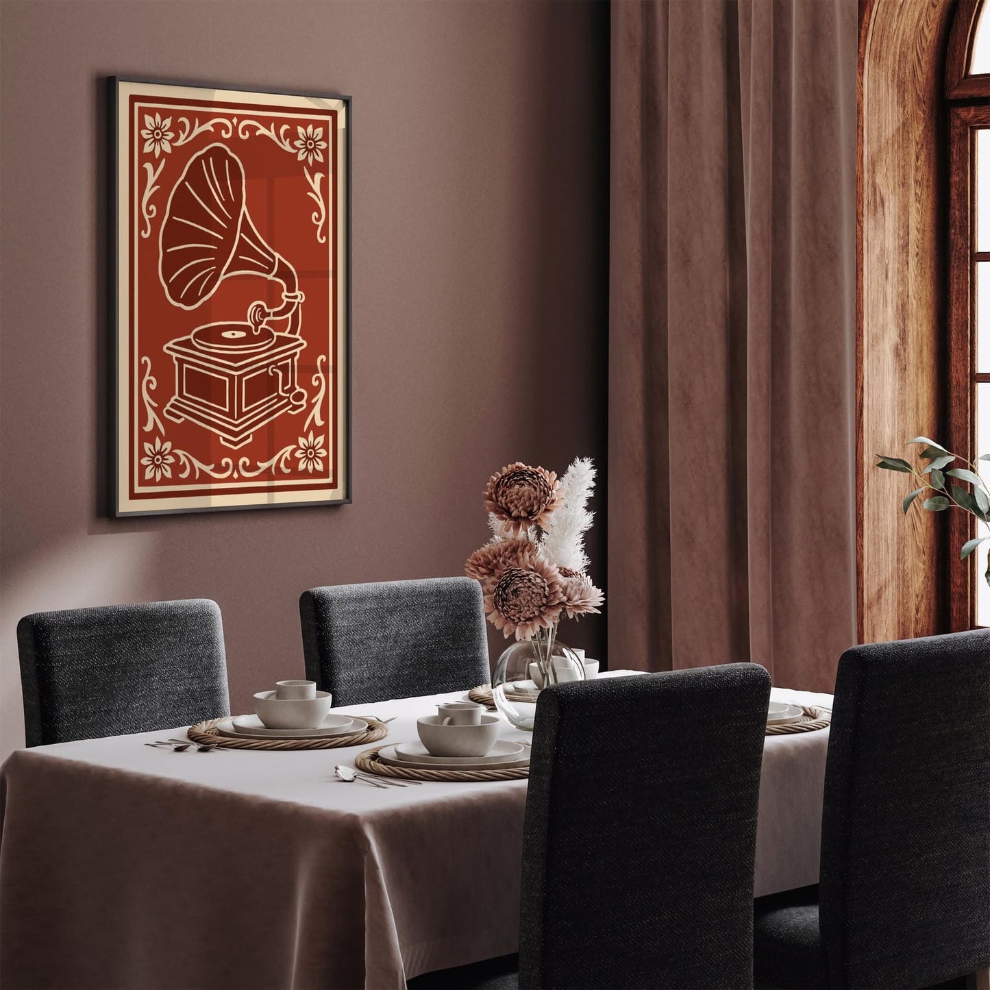 Vintage Gramophone Poster - Red Rococo Revival Music Print