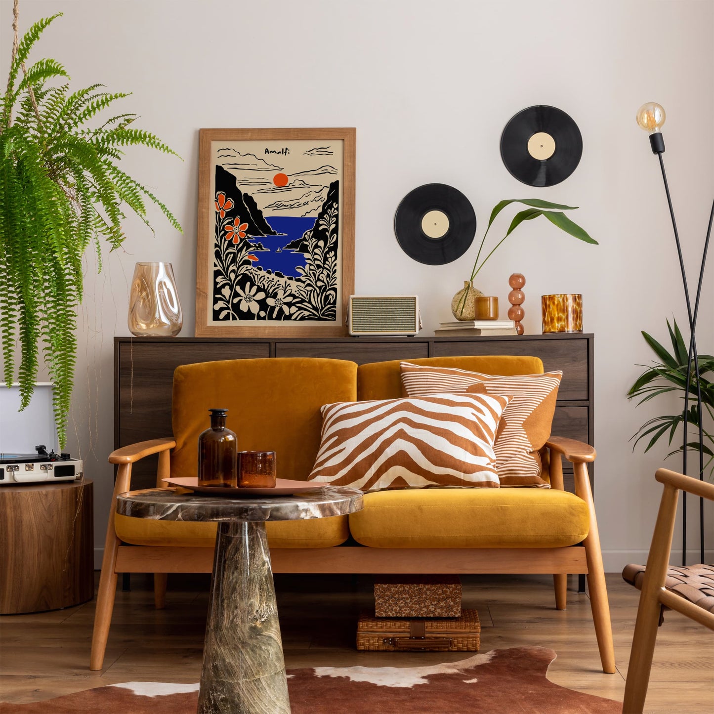 Amalfi Black Ink Style Landscape Art Print