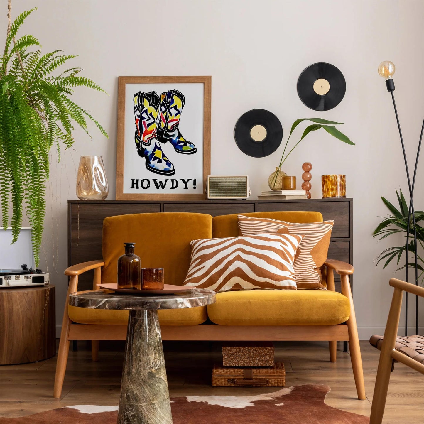 Howdy! Cowboy Boots Retro Poster