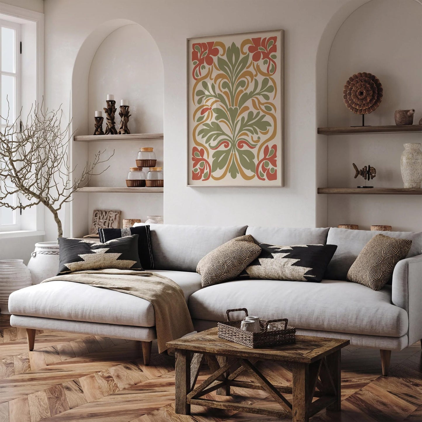 Bohemian Floral Art Print in Neutral Earth Tones