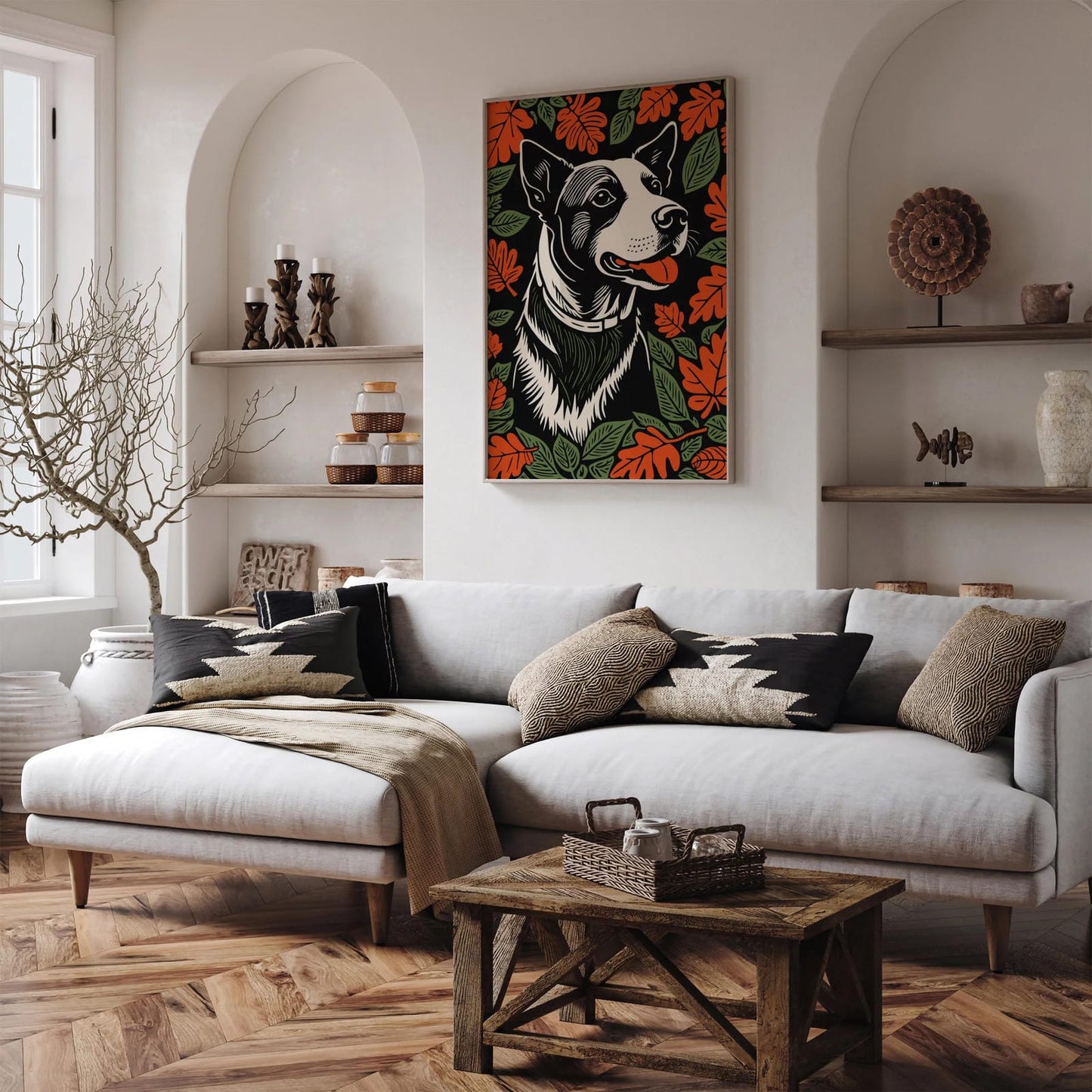 Cut Dog in Leaves Fall Wall Art