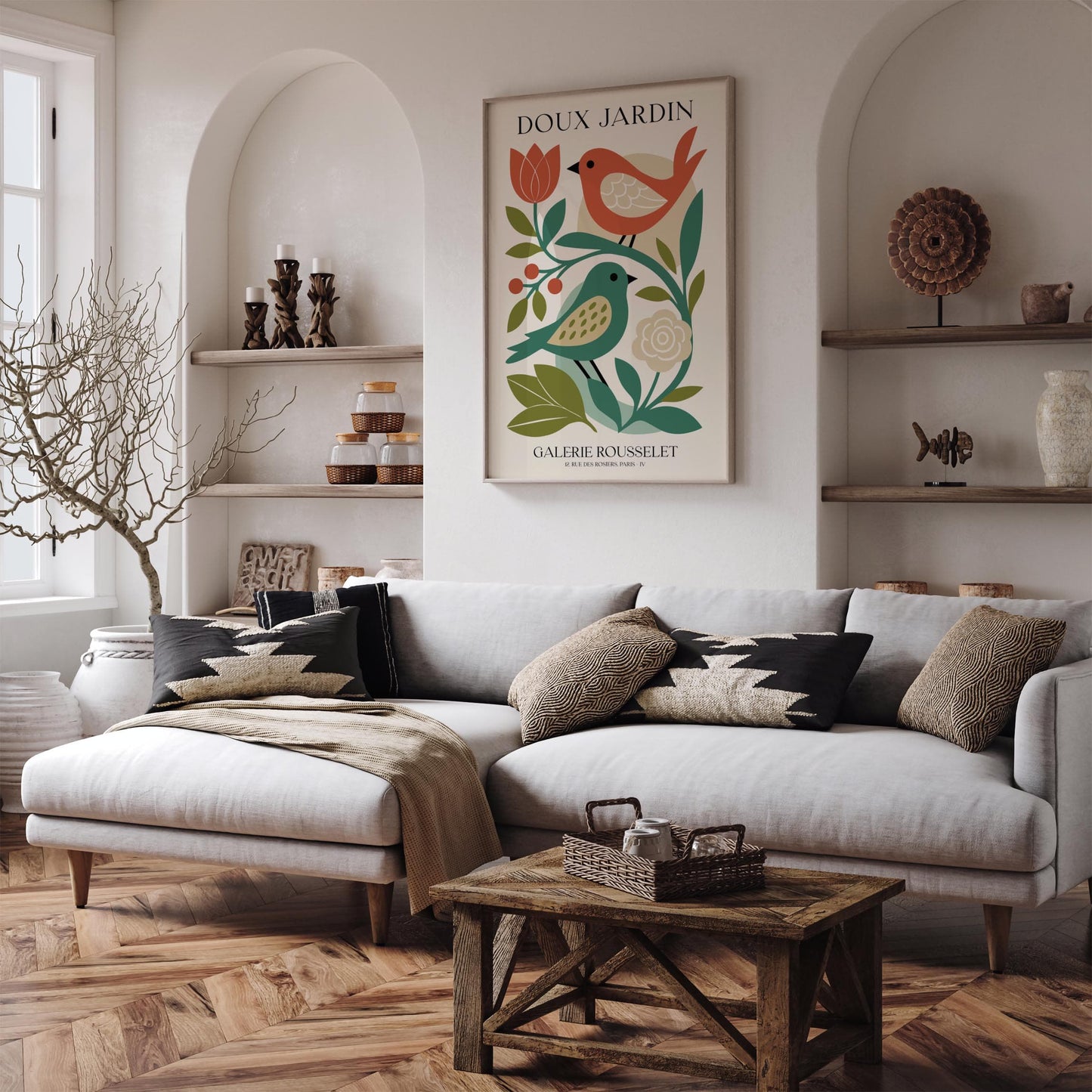 Doux Jardin Poster - French Birds Flowers Gallery Wall Art