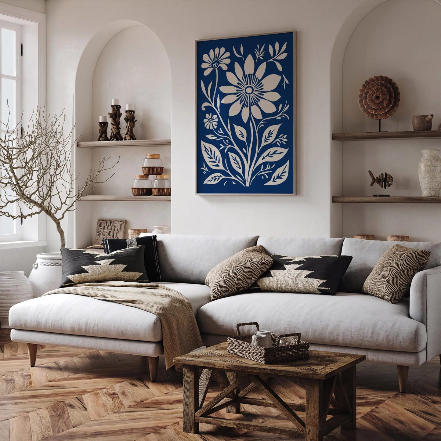 Blue Floral Wall Art Print