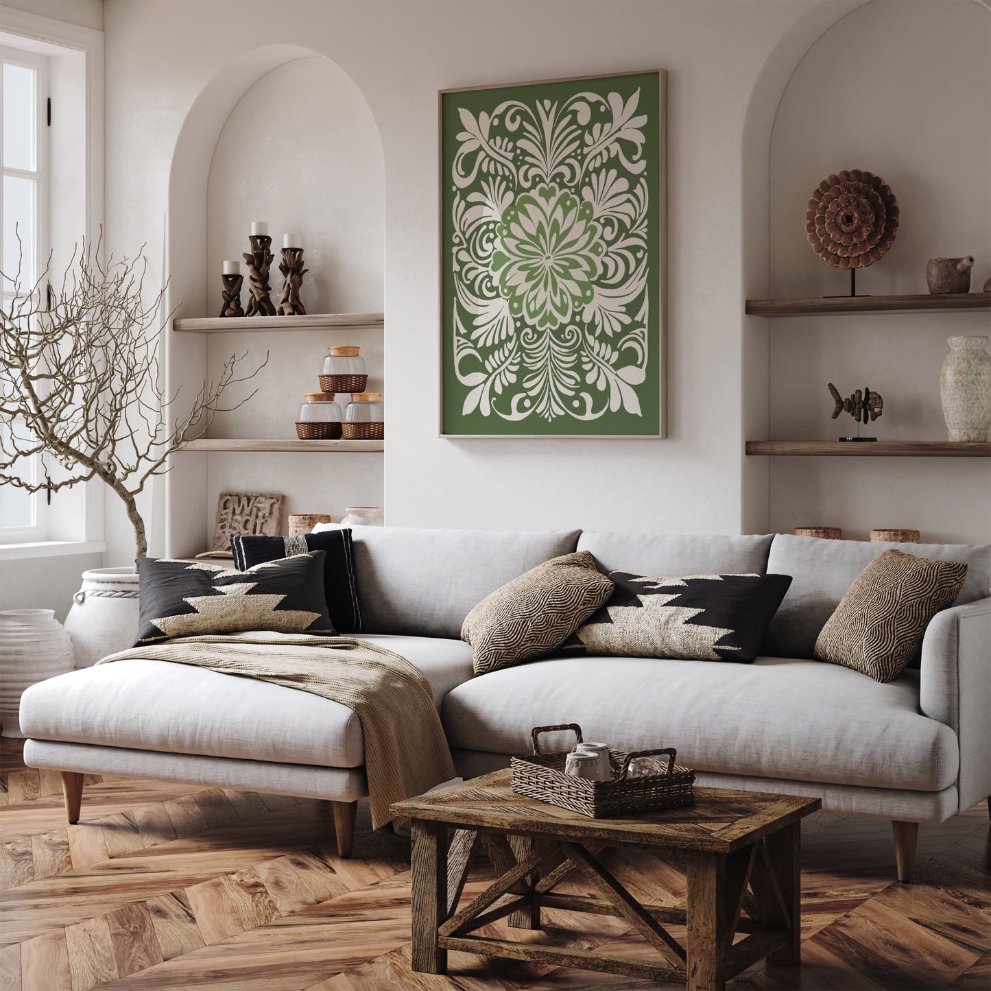 Rococo Botanical Print - Green Vintage Poster