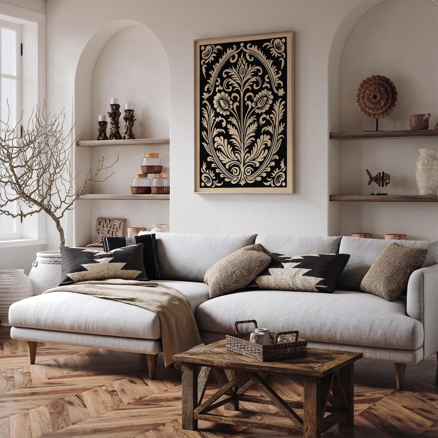 Black Rococo Floral Decorative Art Print