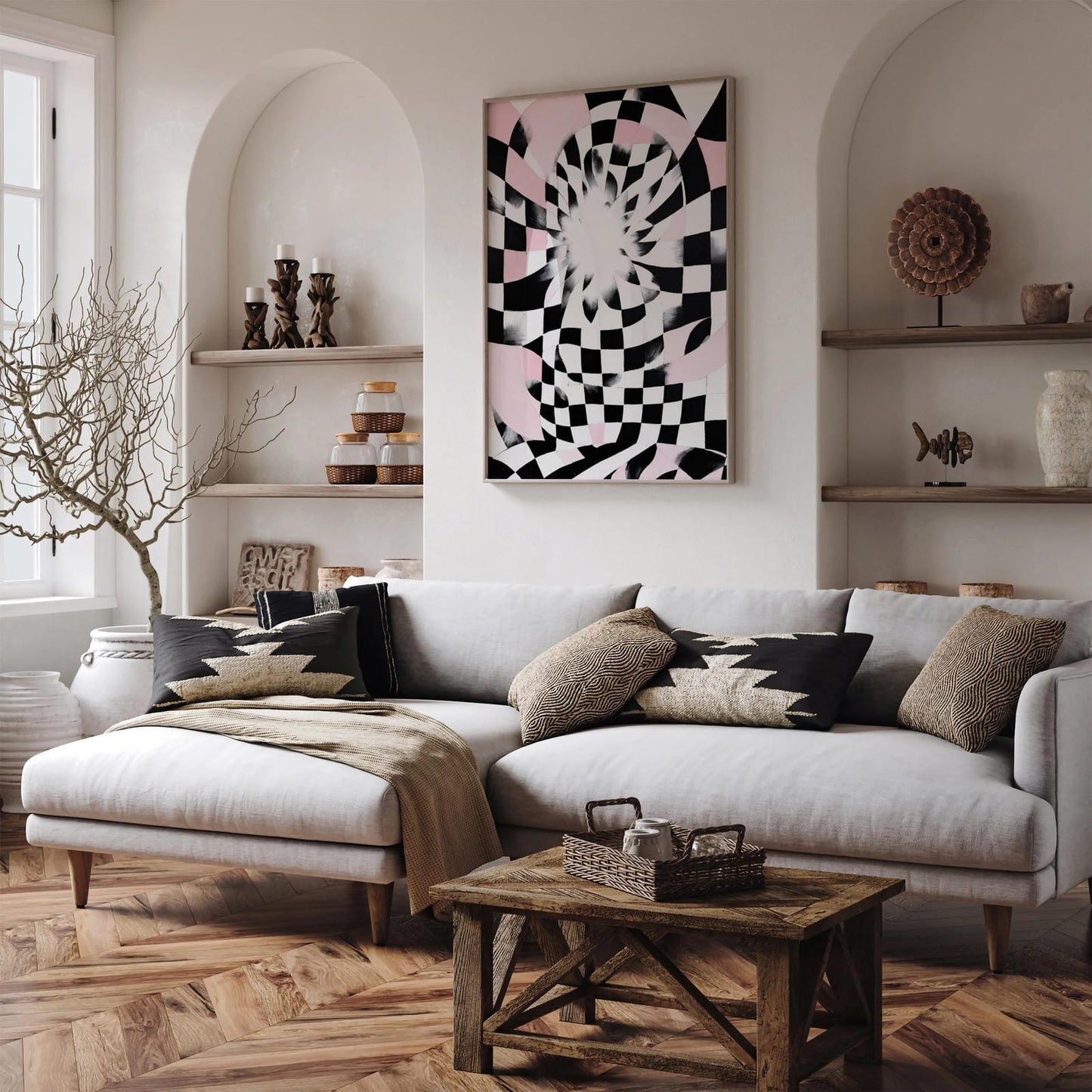 Retro Checkerboard Abstract Art Print