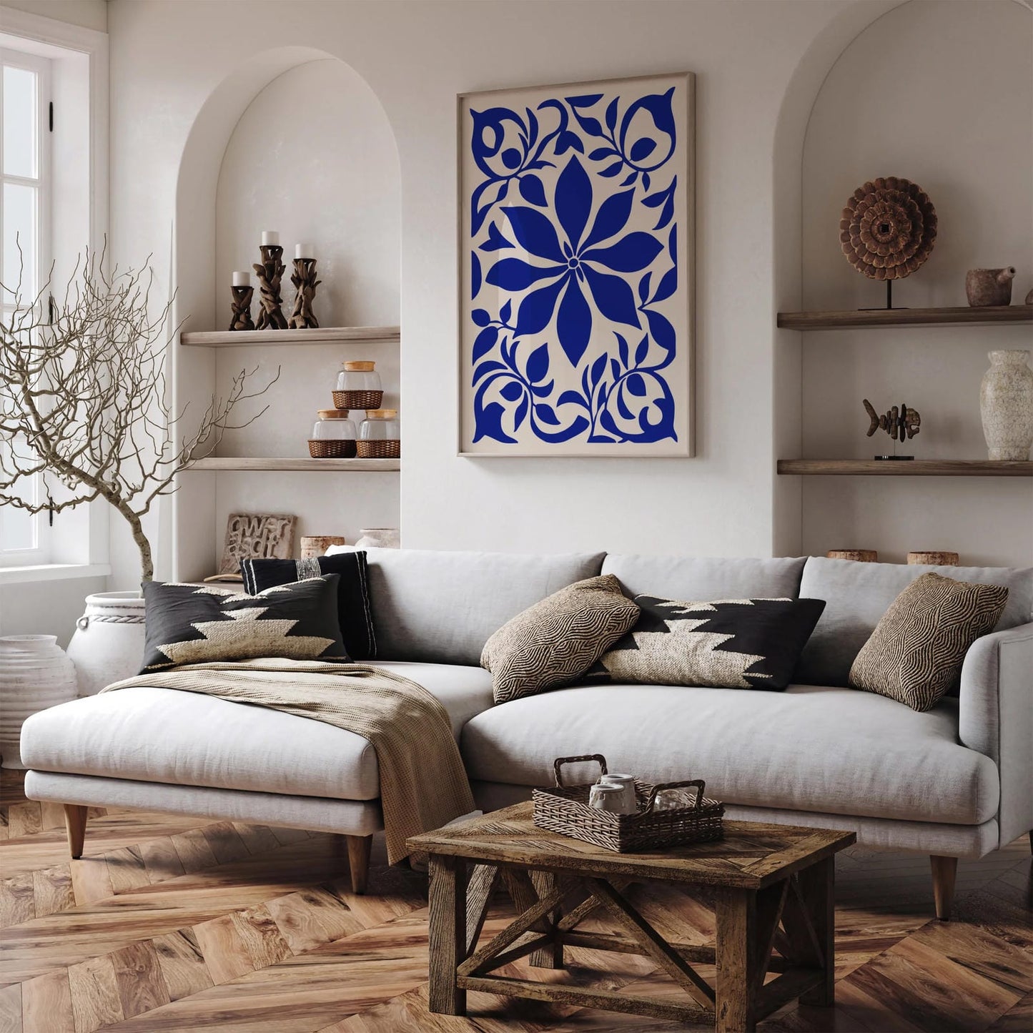 Blue Indgo Moroccan Floral Poster