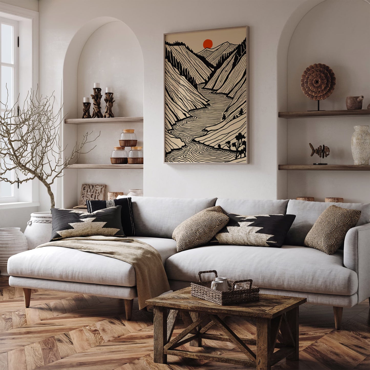 Black Line Art Landscape Poster