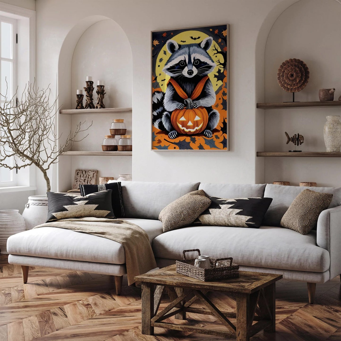 Halloween Racoon with Pumpkin Poster