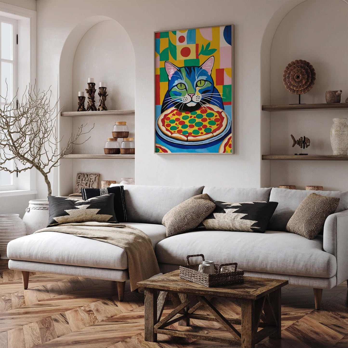 Colorful Cat Pizza Lover Art Print