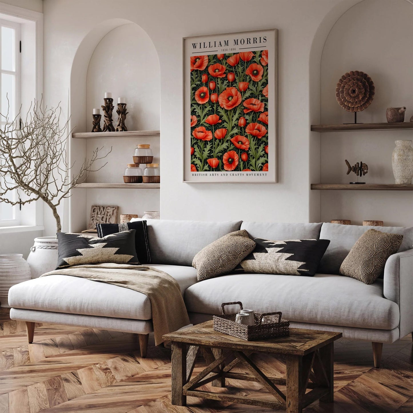 Red Poppies Wall Art Inspired by William Morris