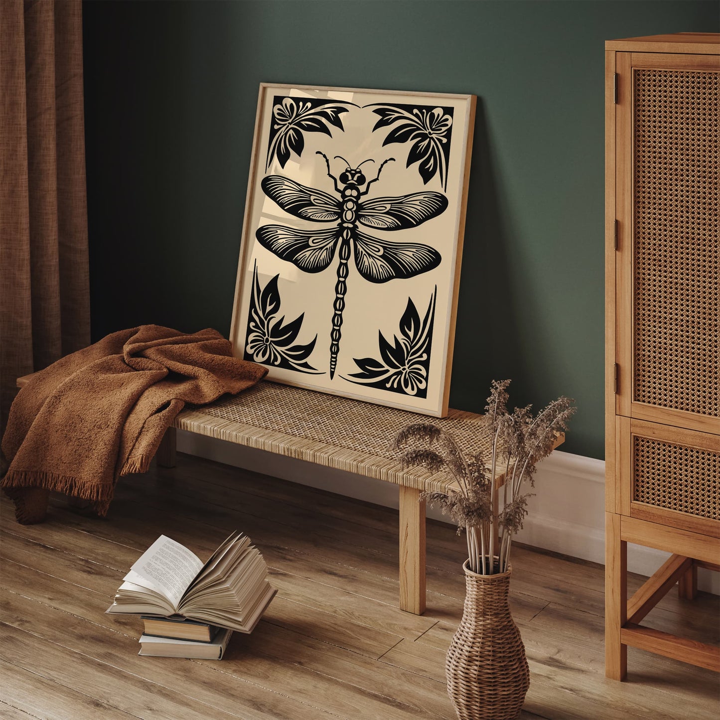 Rustic Black Dragonfly Illustration Print