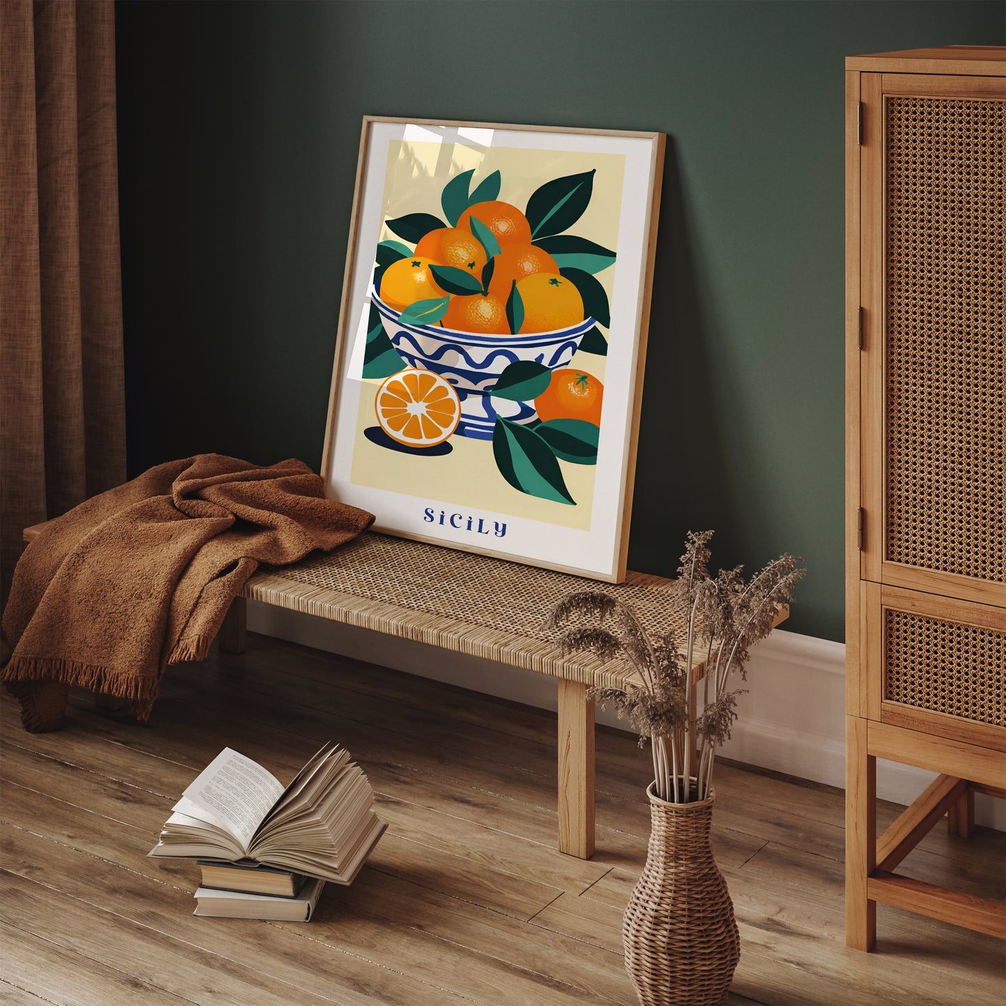 Sicily Bowl of Oranges Retro Poster