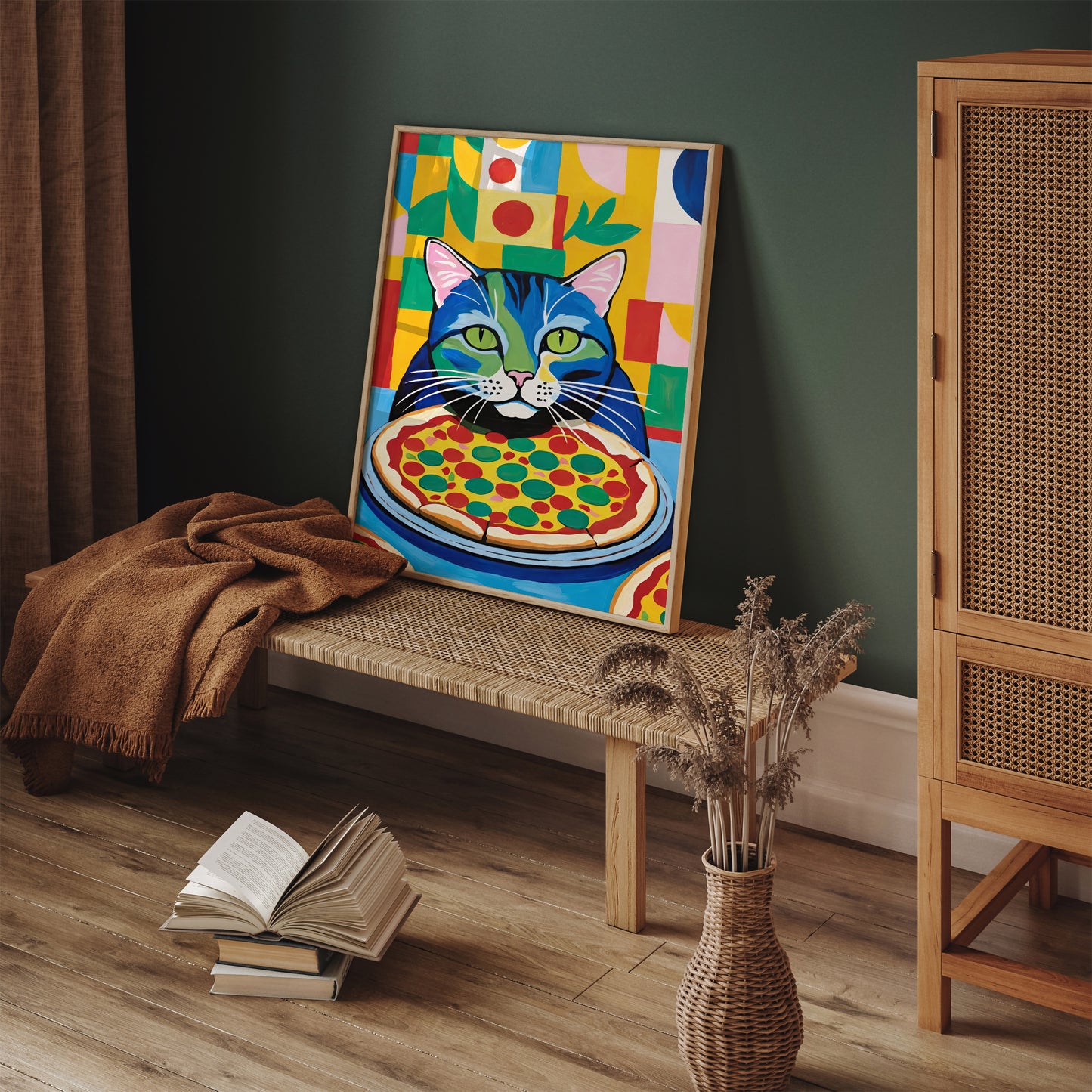 Colorful Cat Pizza Lover Art Print