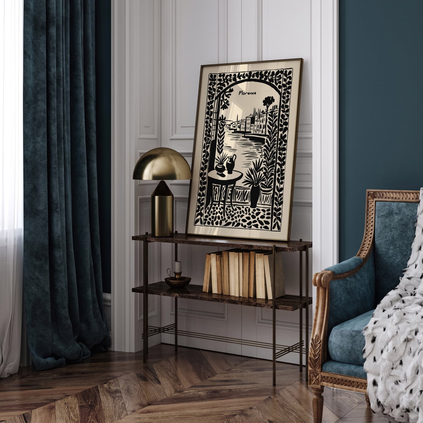 Florence Italy Poster - Black Ink Travel Wall Art Print