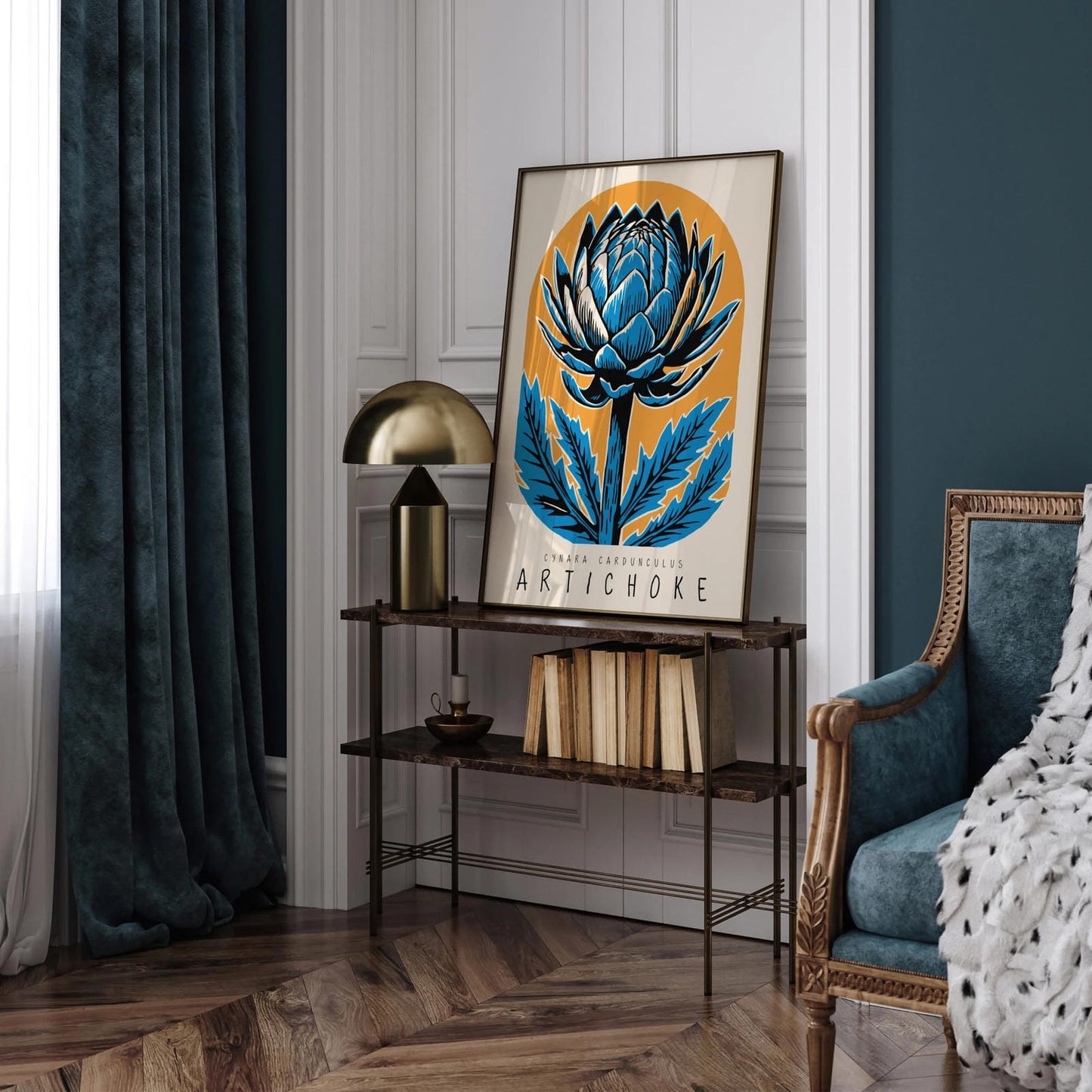 Yellow Blue Retro Artichoke Poster - Kitchen Art