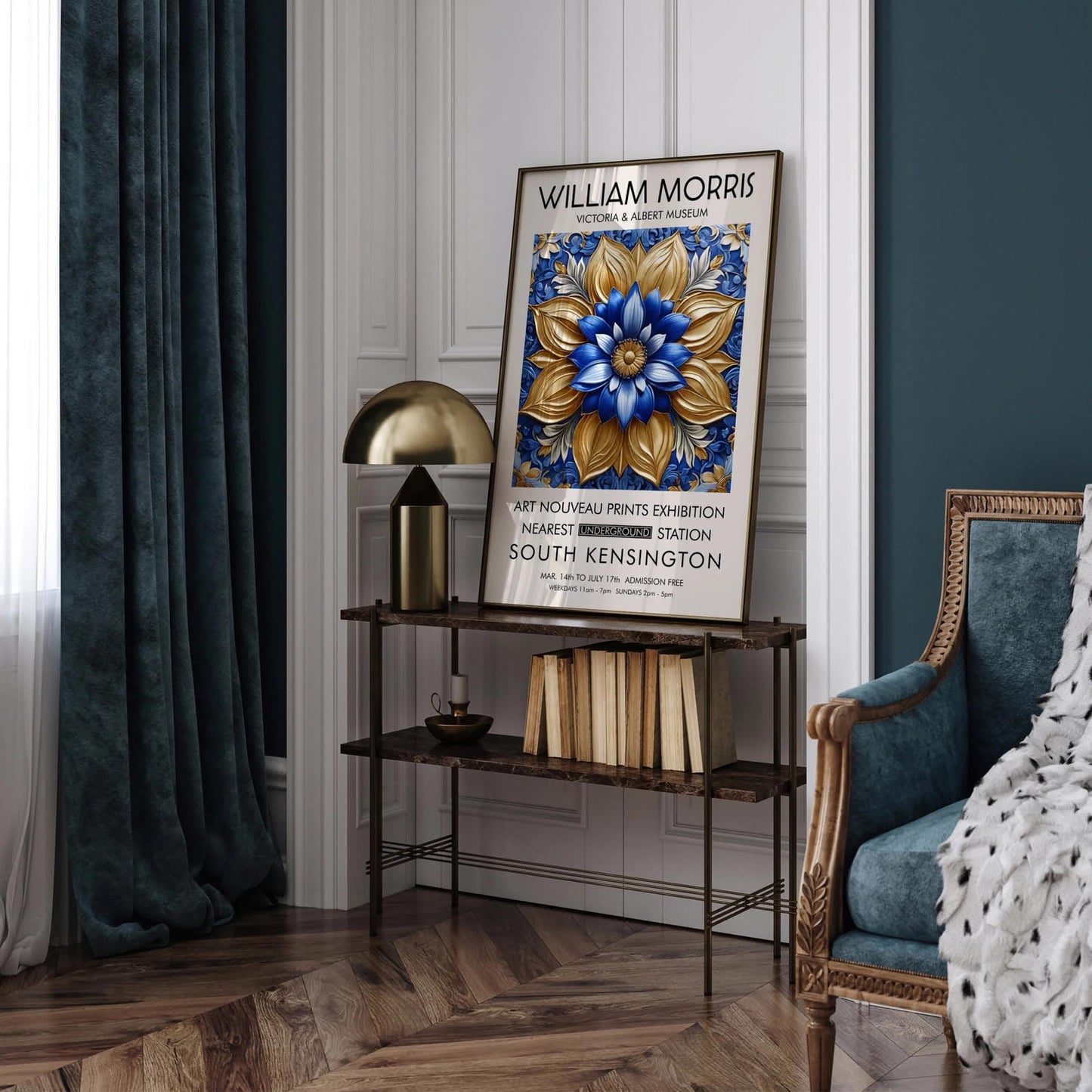 William Morris Blue Gold Floral Poster