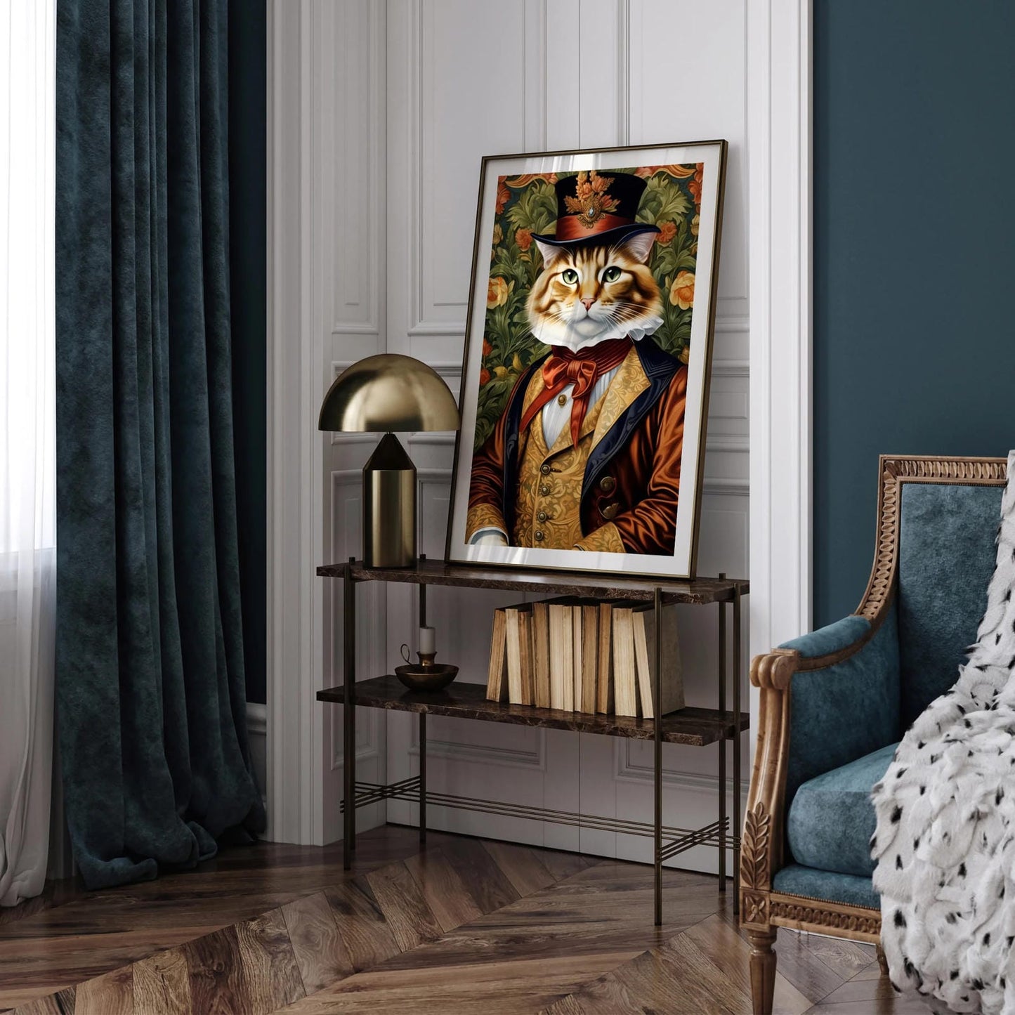 Vintage Dressed Up Feline Portrait Wall Art