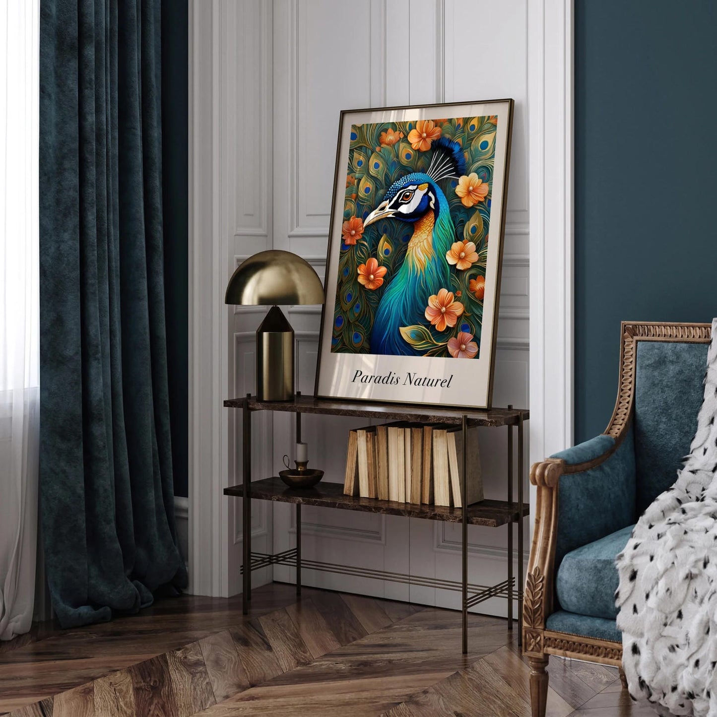 Paradis Naturel Peacock Floral Poster