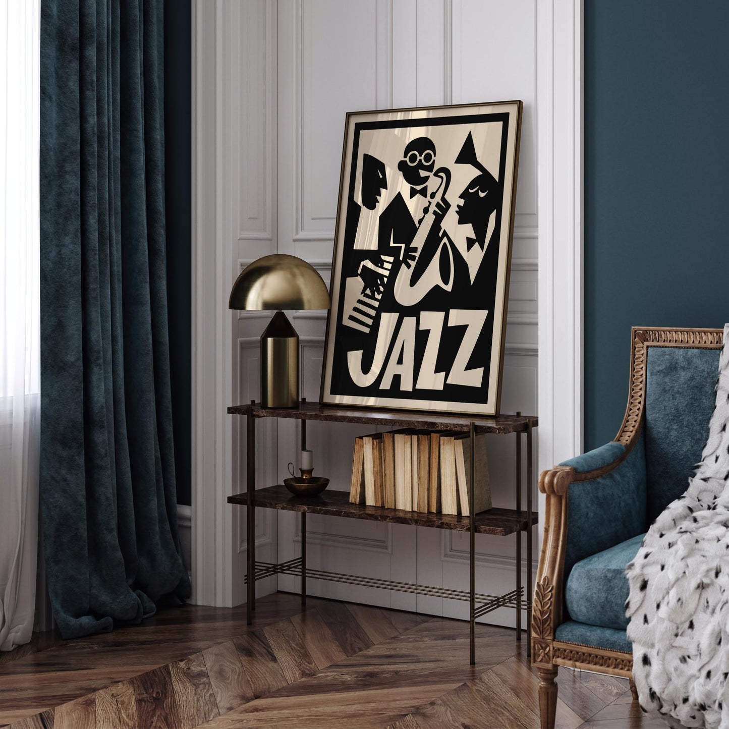 Black Retro Jazz Music Poster - Funny Cubist Music Art Print