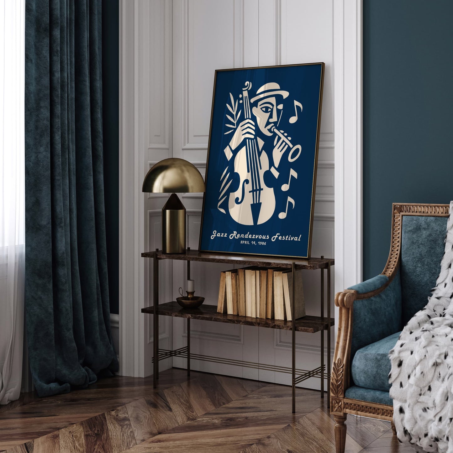 Navy Blue Jazz Music Poster - Jazz Festival Retro Art Print