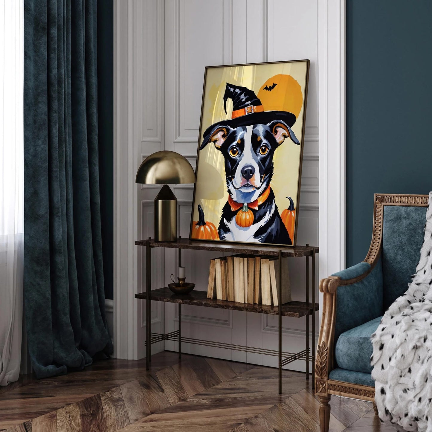 Halloween Illustration with Cute Dog Poster