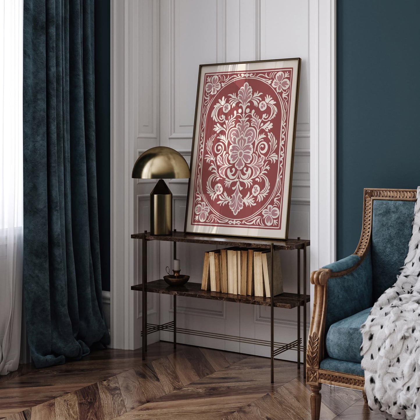 Rococo Botanical Poster - Pink Vintage Floral Wall Art