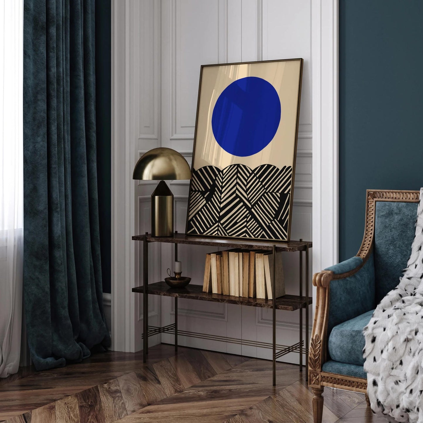 Blue Circle Home Office Wall Art Decor