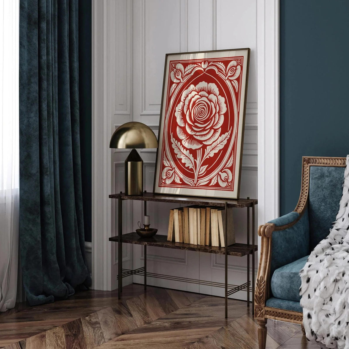Red Rococo Rose Art Print