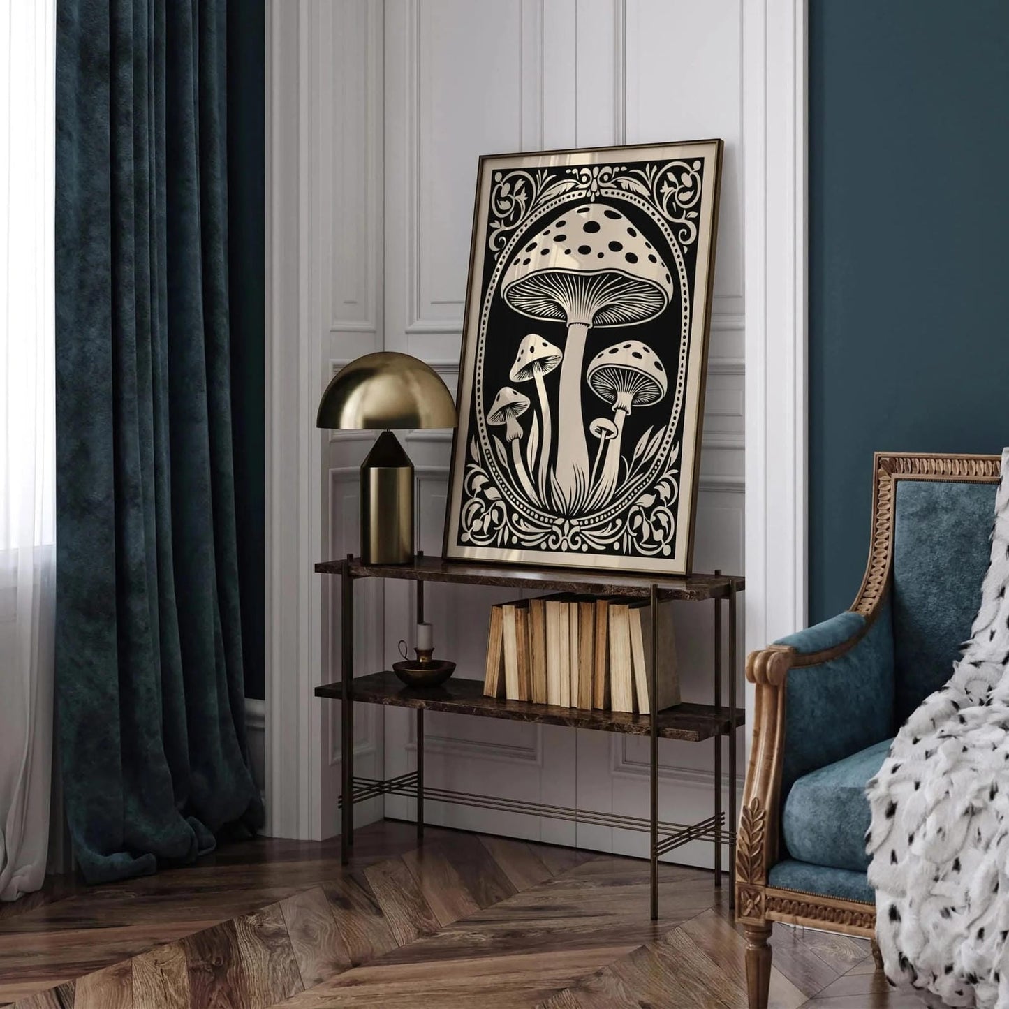 Vintage Mushroom Rococo Style Print