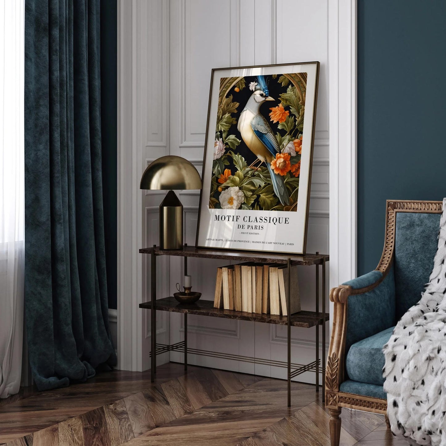Parisian Vintage Bird & Floral Art Print