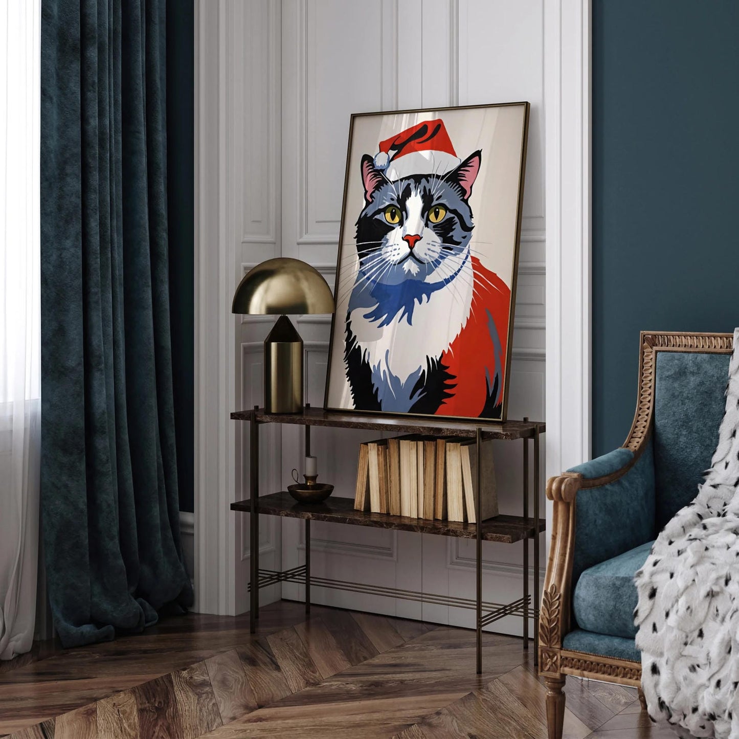 Christmas Cat Santa Wall Art