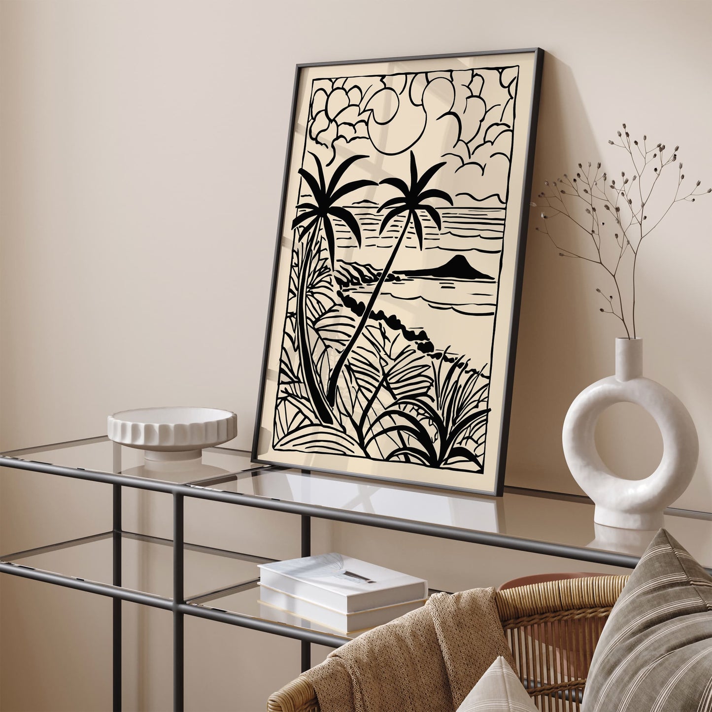 Black Ink Minimalist Tropical Landscape Poster