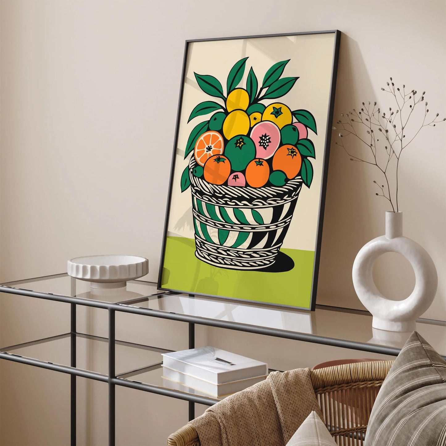 Retro Fruit Basket Kitchen Art Print