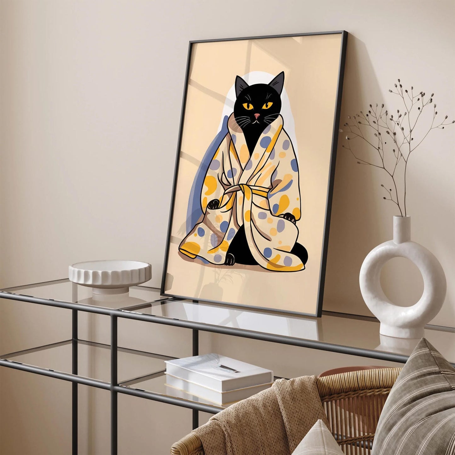 Bathrobe Cat Cute Bathroom Wall Art Print