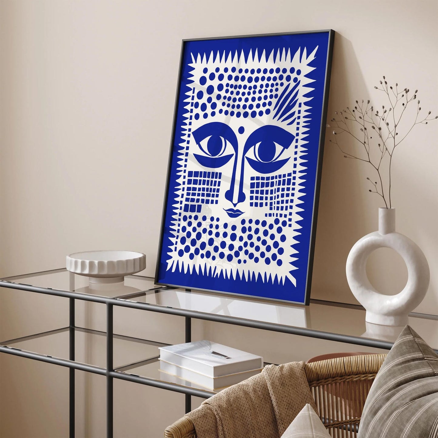 Blue Mid Century Modern Face Art Print