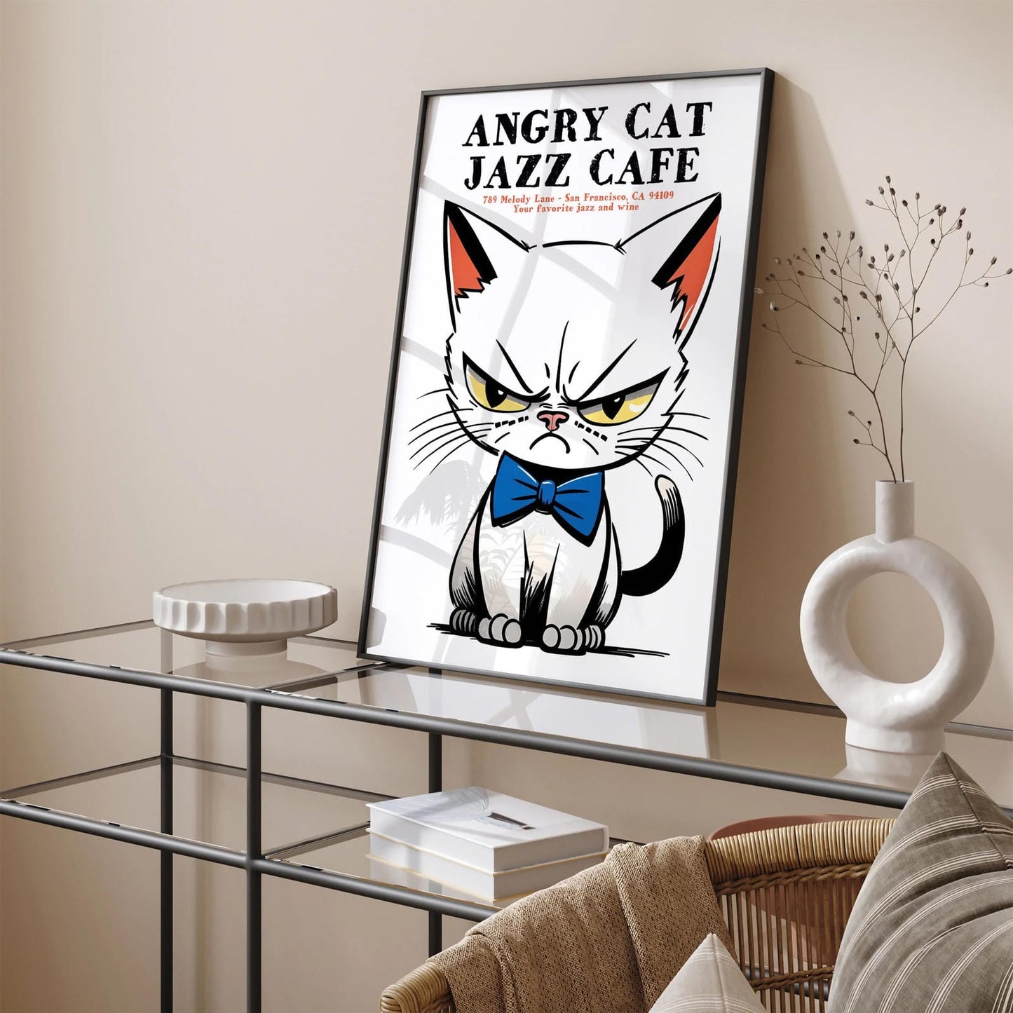 Angry Cat Jazz Cafe Advertising Poster Print