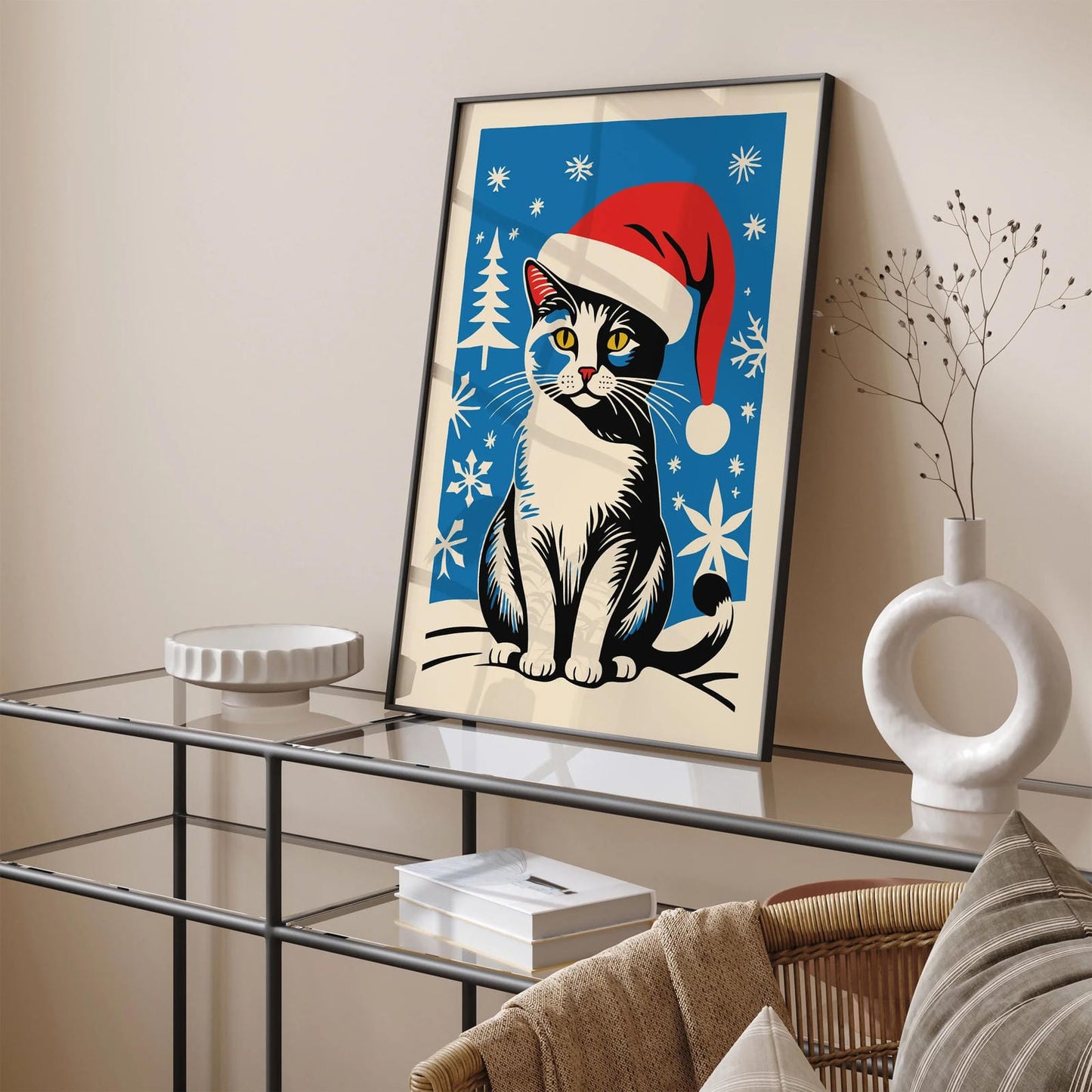 Cat Santa Hat Art Print 2024
