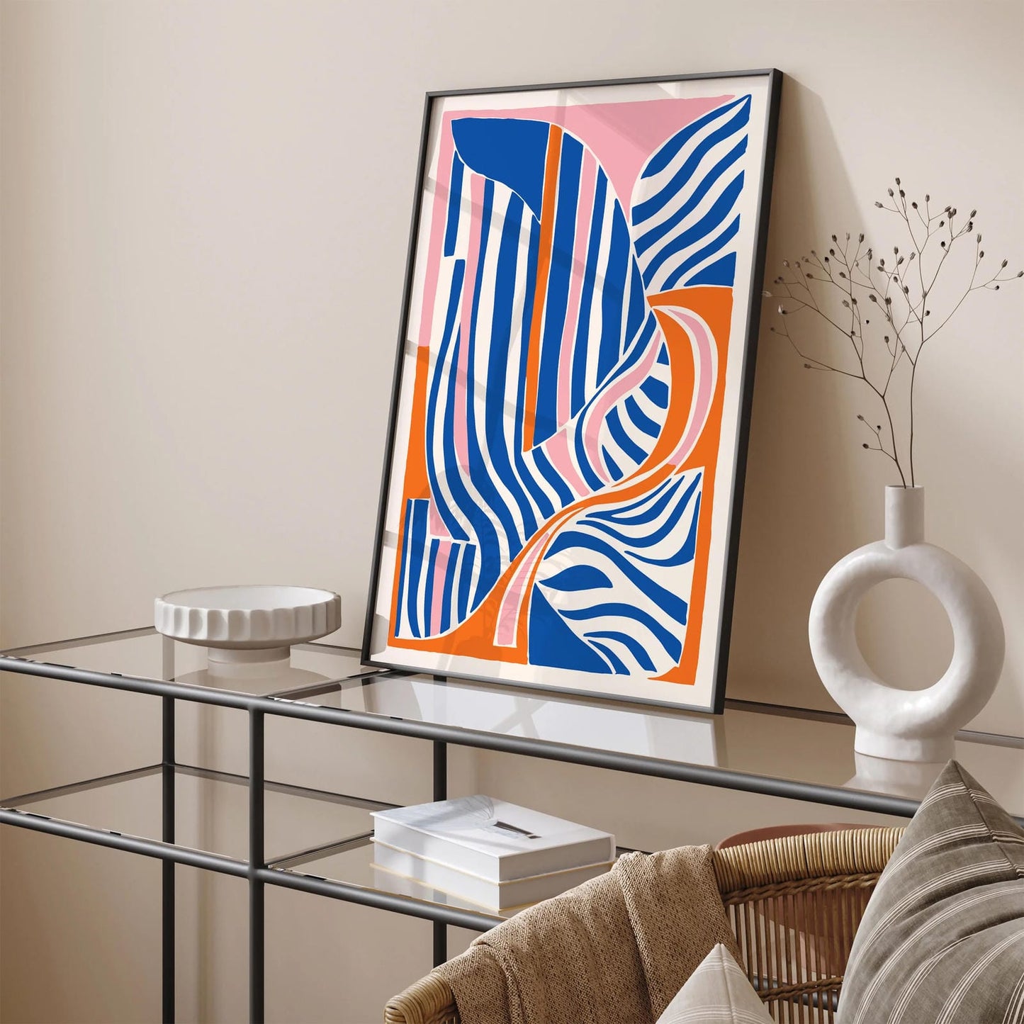 Blue Orange Mid Century Modern Art Print
