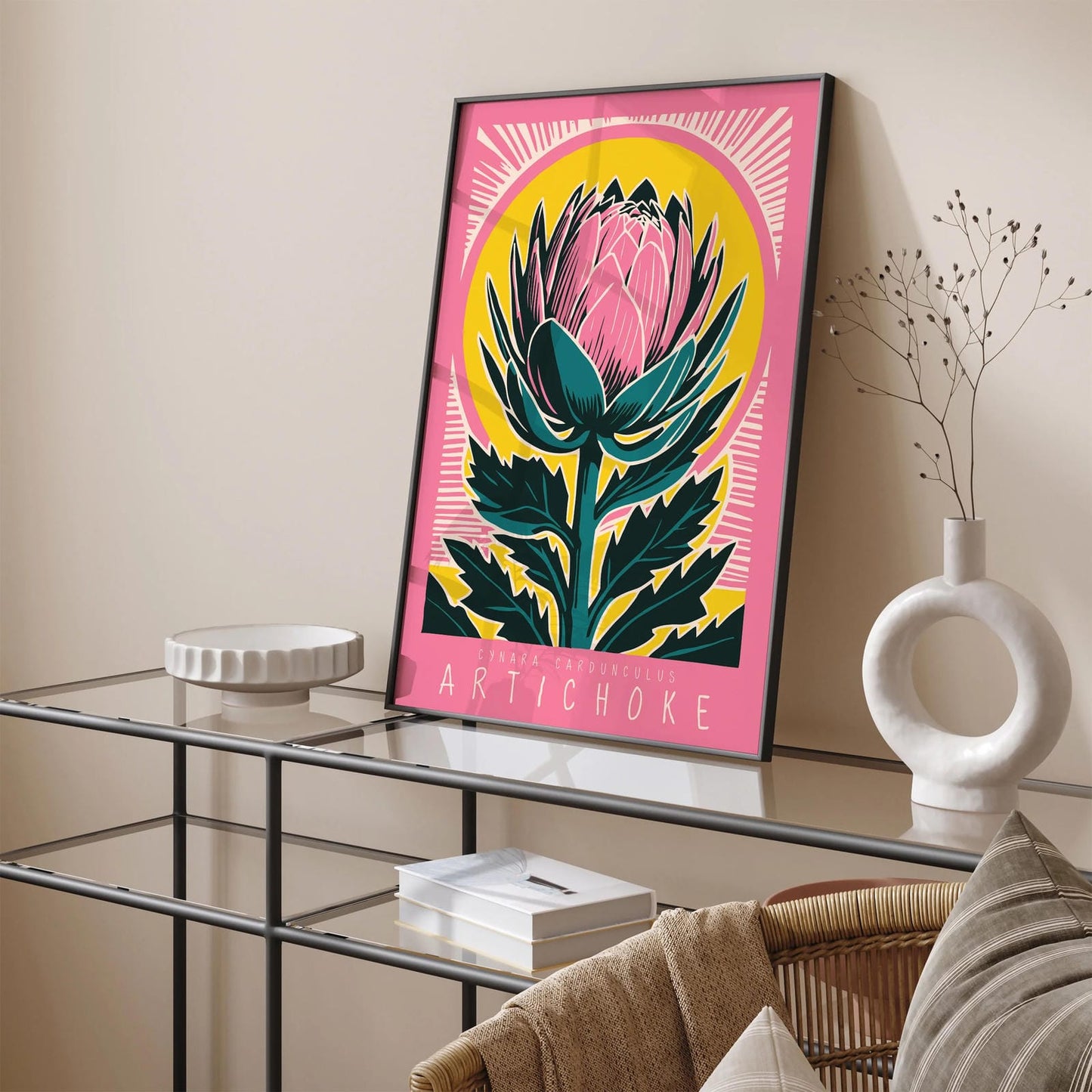 Pink Artichoke Retro Print for Kitchen