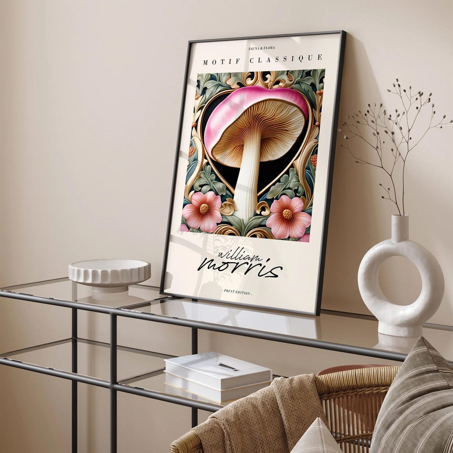Pink Mushroom Motif Classique Morris Art Print