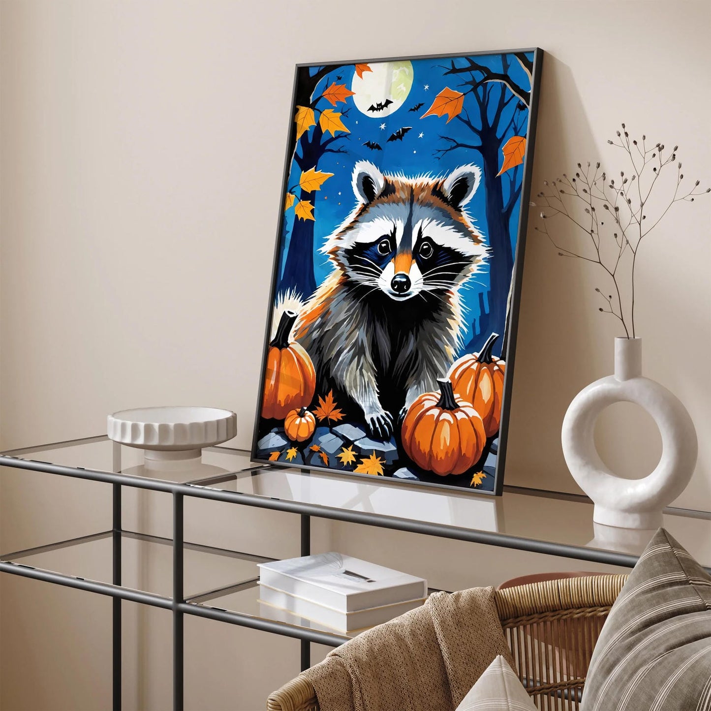 Racoon with Pumpkins Hallowen Wall Art